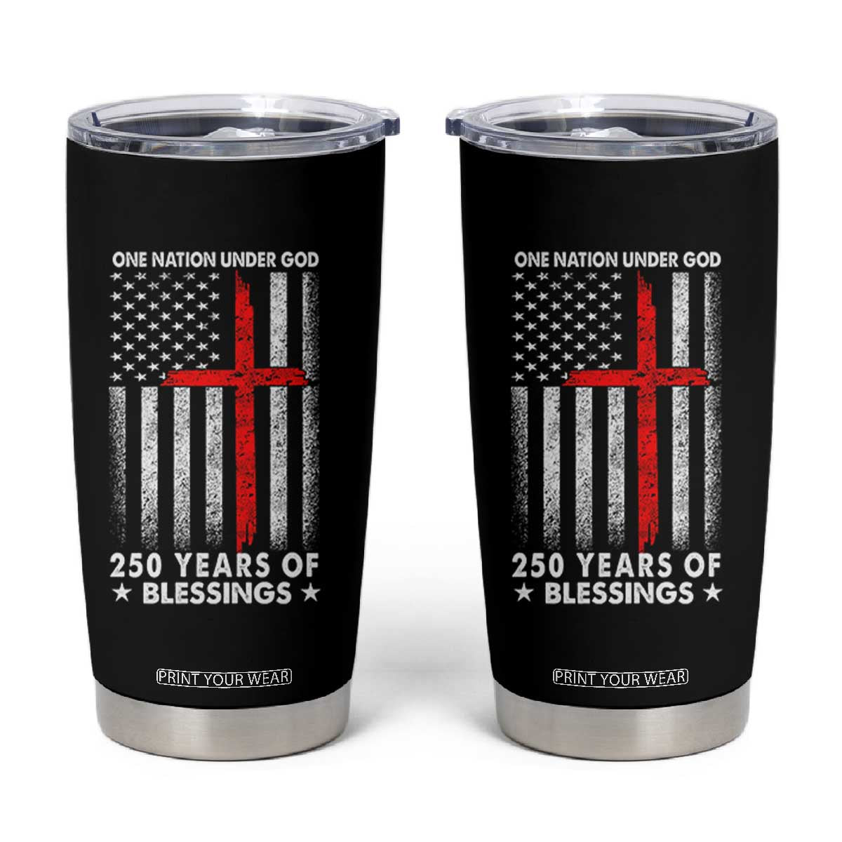 One Nation Under God Tumbler Cup USA 250th Anniversary Patriotic Christian One Nation Under God TS10 Black Print Your Wear