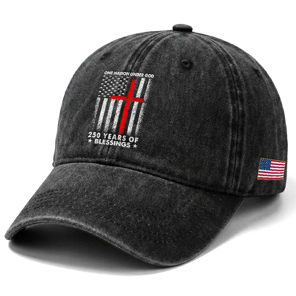 One Nation Under God Washed Cotton Baseball Cap USA 250th Anniversary Patriotic Christian One Nation Under God TS10 Print Your Wear
