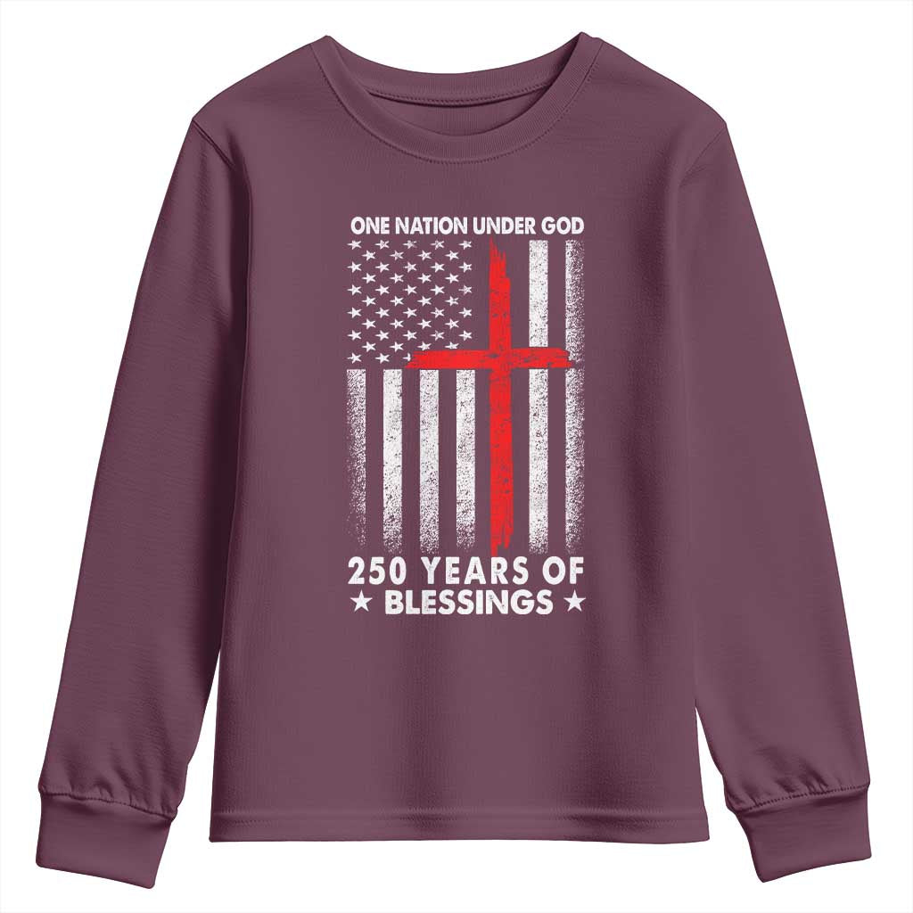 One Nation Under God Youth Sweatshirt USA 250th Anniversary Patriotic Christian One Nation Under God TS10 Maroon Print Your Wear