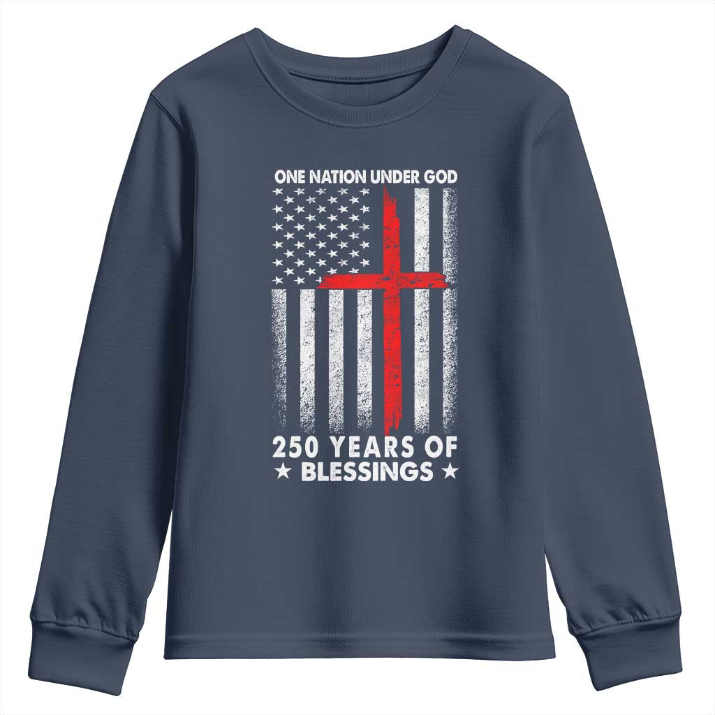 One Nation Under God Youth Sweatshirt USA 250th Anniversary Patriotic Christian One Nation Under God TS10 Navy Print Your Wear