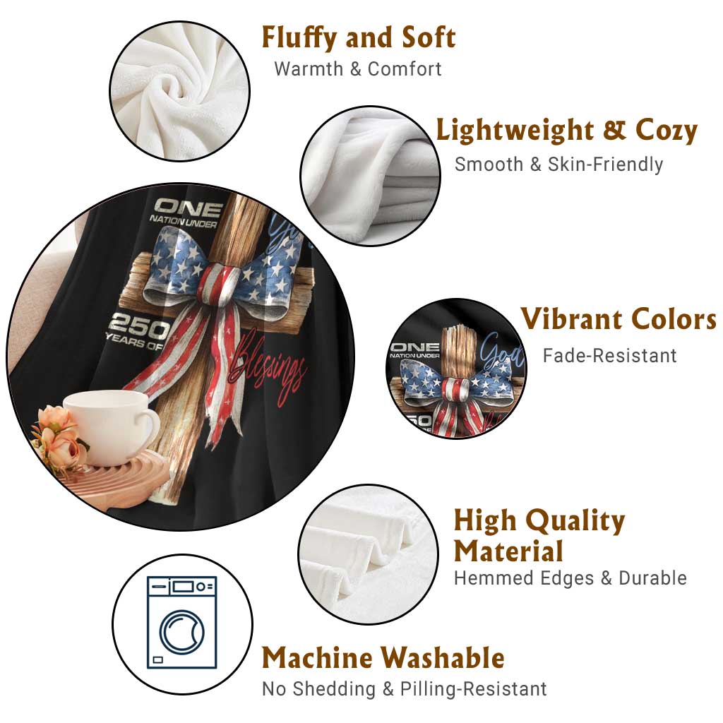 250 Years America Throw Blanket Coquette Bow Cross American 4th Of July 250th Anniversary TS10 Print Your Wear