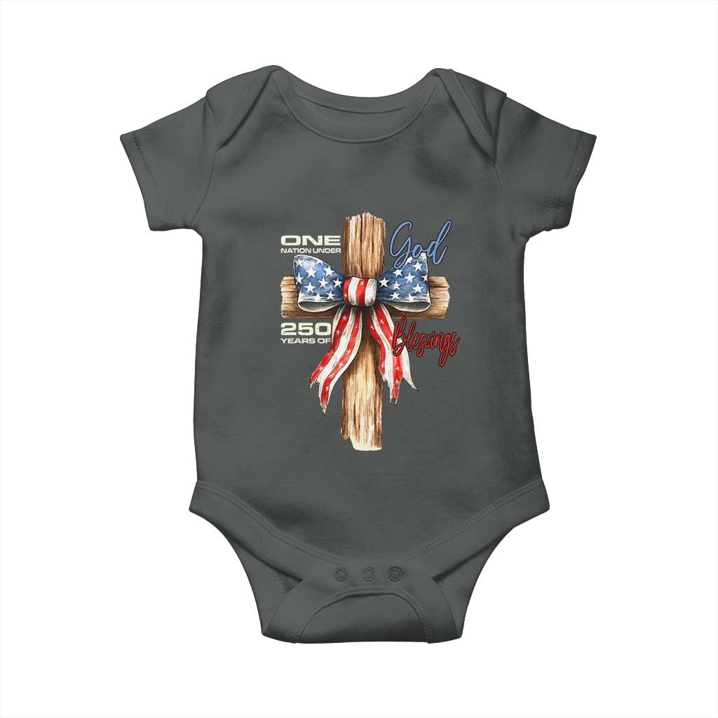 250 Years America Baby Onesie Coquette Bow Cross American 4th Of July 250th Anniversary TS10 Dark Heather Print Your Wear