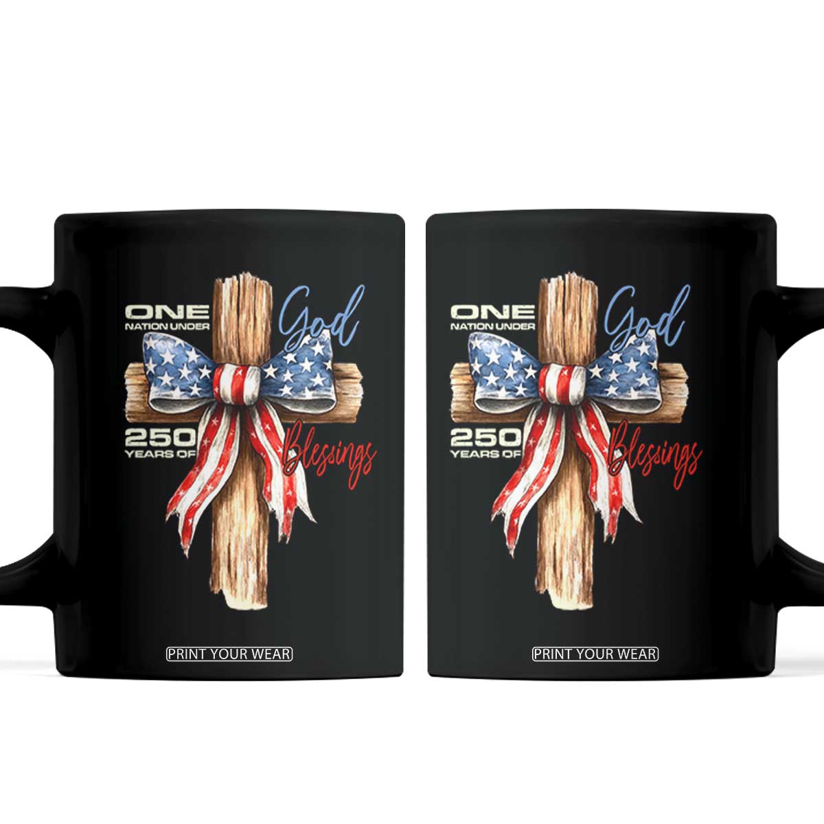 250 Years America Coffee Mug Coquette Bow Cross American 4th Of July 250th Anniversary TS10 Black Print Your Wear