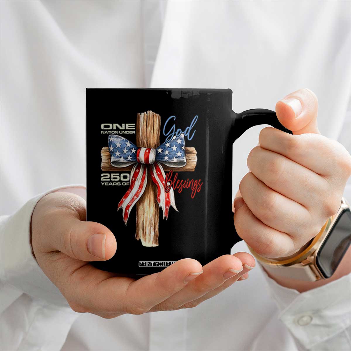 250 Years America Coffee Mug Coquette Bow Cross American 4th Of July 250th Anniversary TS10 Print Your Wear