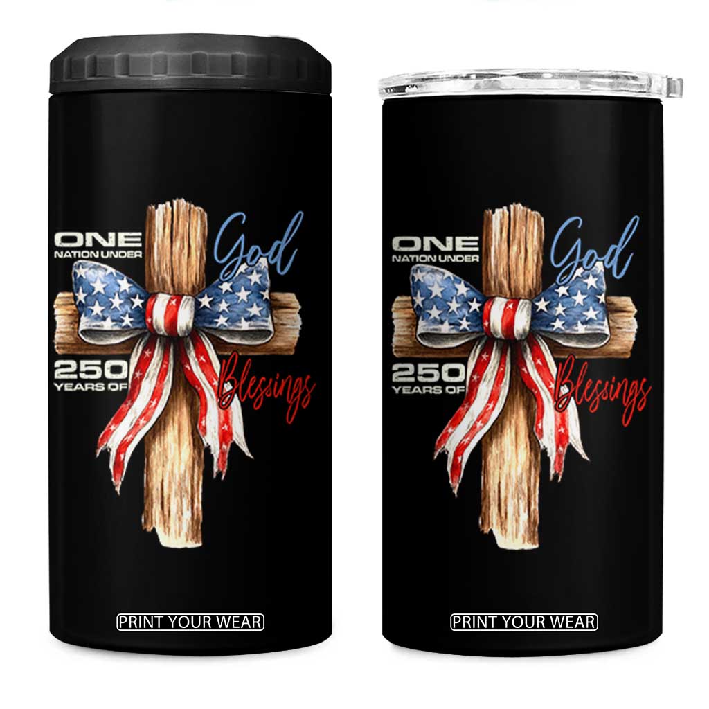 250 Years America 4 in 1 Can Cooler Tumbler Coquette Bow Cross American 4th Of July 250th Anniversary TS10 One Size: 16 oz Black Print Your Wear
