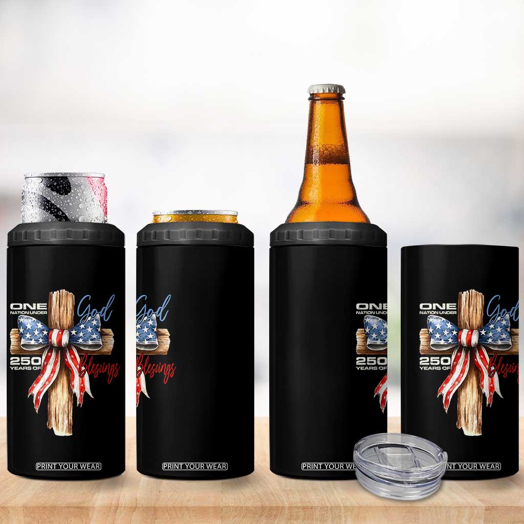 250 Years America 4 in 1 Can Cooler Tumbler Coquette Bow Cross American 4th Of July 250th Anniversary TS10 Print Your Wear