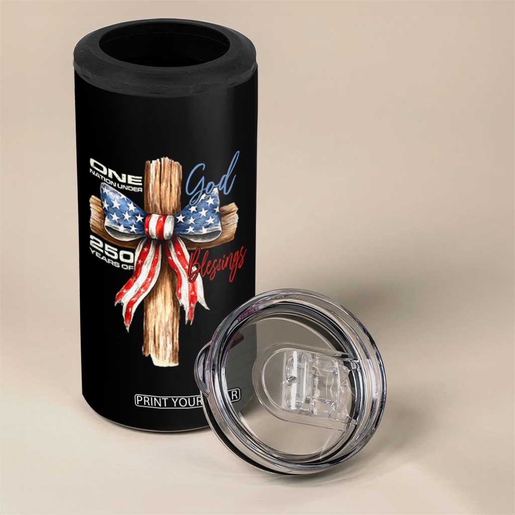 250 Years America 4 in 1 Can Cooler Tumbler Coquette Bow Cross American 4th Of July 250th Anniversary TS10 Print Your Wear