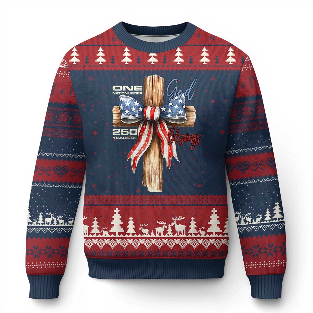 250 Years America Ugly Christmas Sweater Coquette Bow Cross American 4th Of July 250th Anniversary TS10 Navy Red Print Your Wear