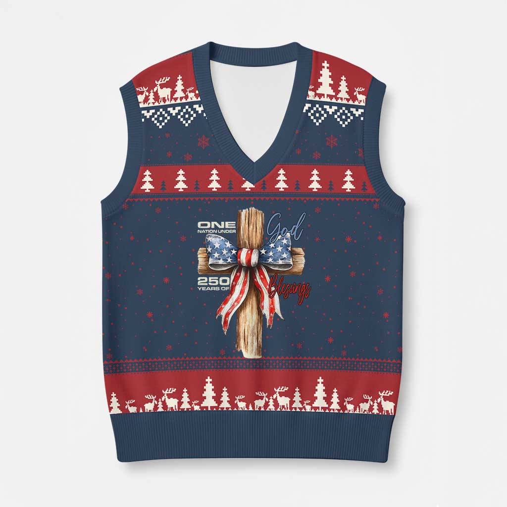 250 Years America V-Neck Knit Sweater Vest Coquette Bow Cross American 4th Of July 250th Anniversary TS10 Navy Red Print Your Wear