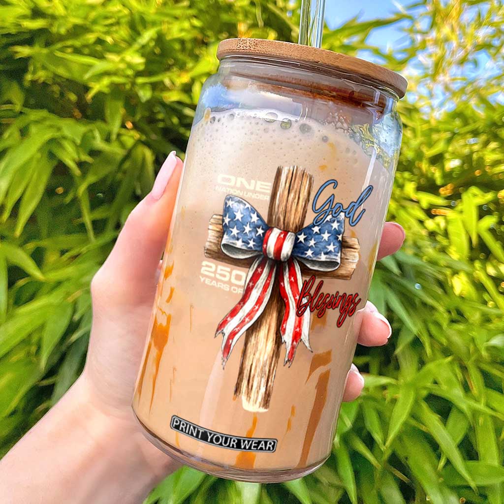 250 Years America Glass Can Coquette Bow Cross American 4th Of July 250th Anniversary TS10 Black Print Your Wear