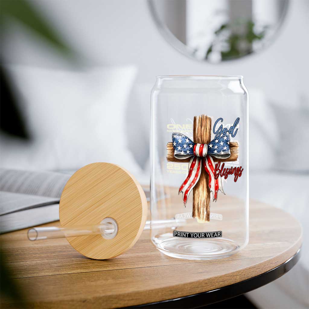 250 Years America Glass Can Coquette Bow Cross American 4th Of July 250th Anniversary TS10 Print Your Wear