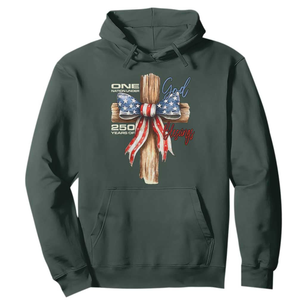 250 Years America Hoodie Coquette Bow Cross American 4th Of July 250th Anniversary TS10 Dark Forest Green Print Your Wear