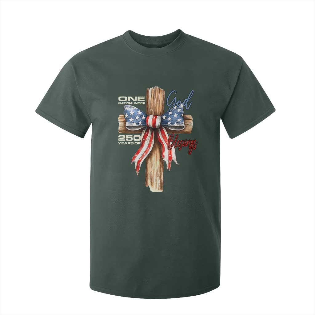 250 Years America T Shirt For Kid Coquette Bow Cross American 4th Of July 250th Anniversary TS10 Dark Forest Green Print Your Wear