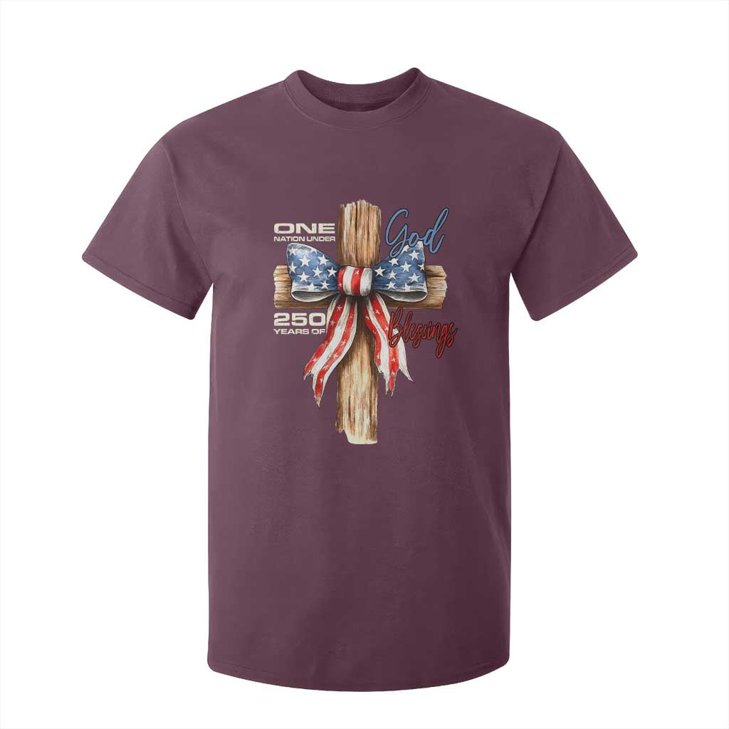 250 Years America T Shirt For Kid Coquette Bow Cross American 4th Of July 250th Anniversary TS10 Maroon Print Your Wear