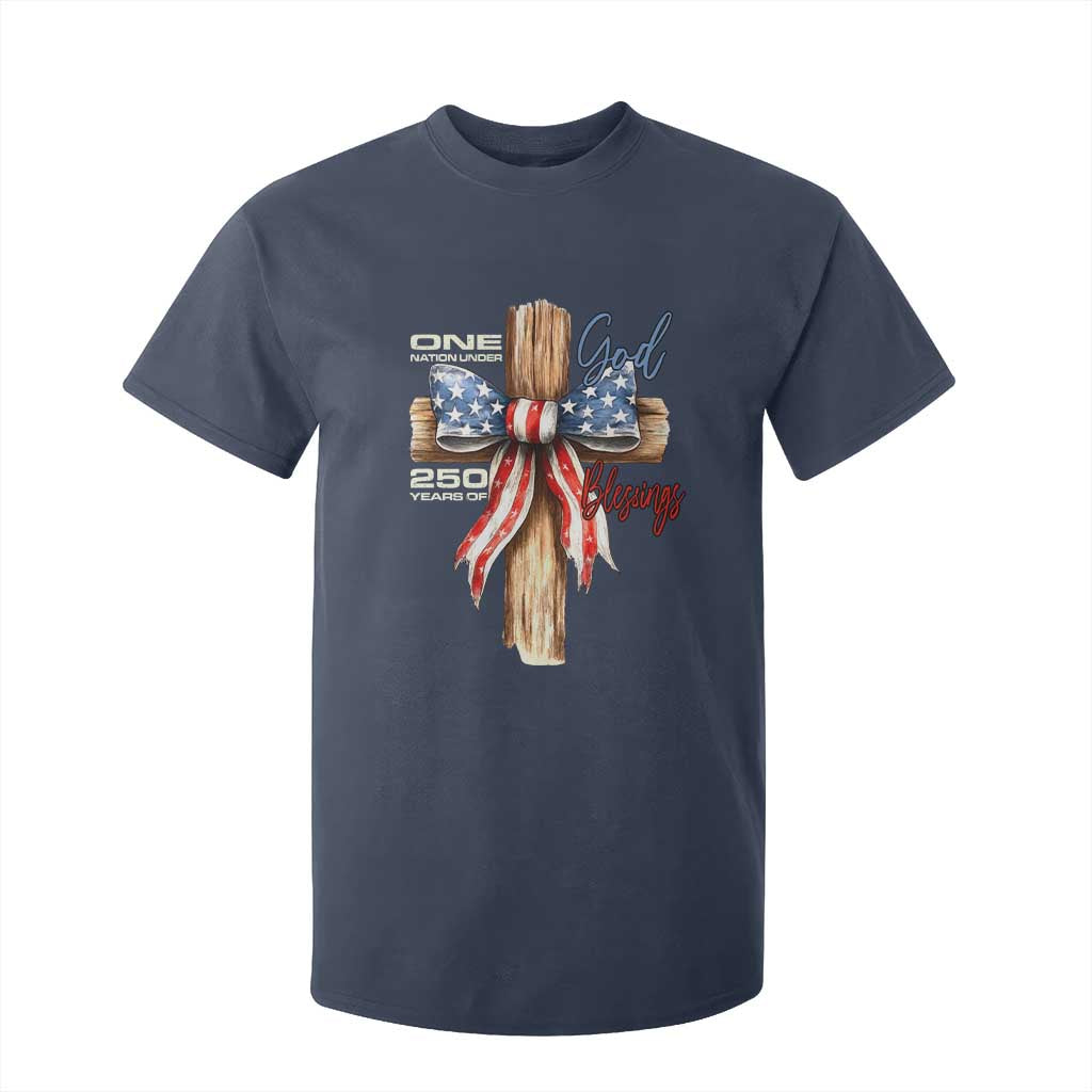 250 Years America T Shirt For Kid Coquette Bow Cross American 4th Of July 250th Anniversary TS10 Navy Print Your Wear