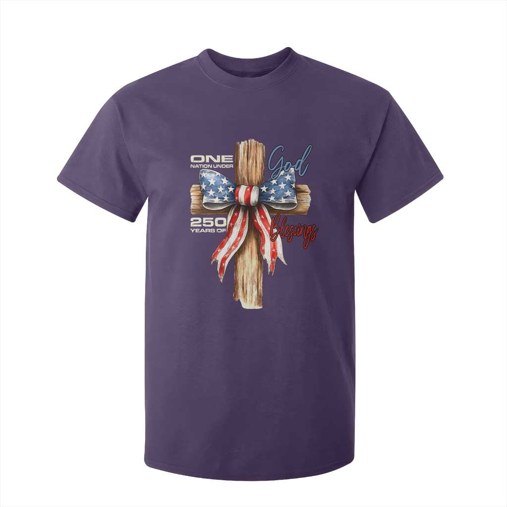 250 Years America T Shirt For Kid Coquette Bow Cross American 4th Of July 250th Anniversary TS10 Purple Print Your Wear