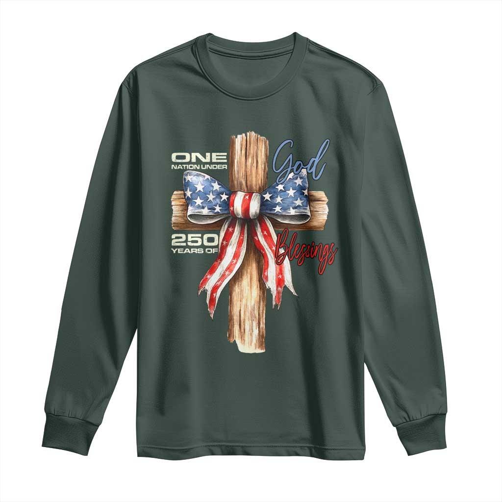250 Years America Long Sleeve Shirt Coquette Bow Cross American 4th Of July 250th Anniversary TS10 Dark Forest Green Print Your Wear