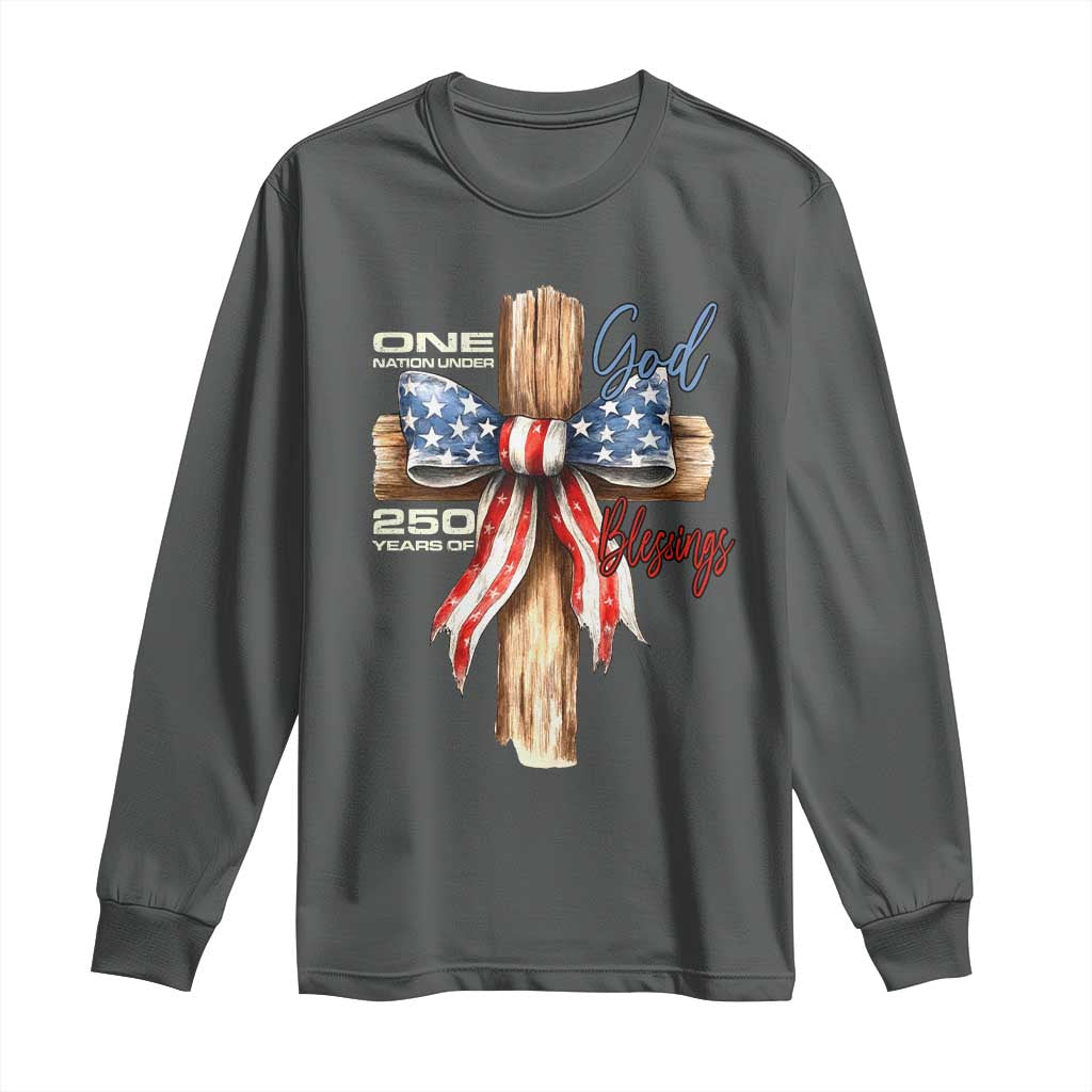 250 Years America Long Sleeve Shirt Coquette Bow Cross American 4th Of July 250th Anniversary TS10 Dark Heather Print Your Wear