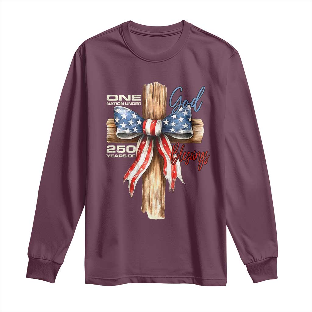 250 Years America Long Sleeve Shirt Coquette Bow Cross American 4th Of July 250th Anniversary TS10 Maroon Print Your Wear