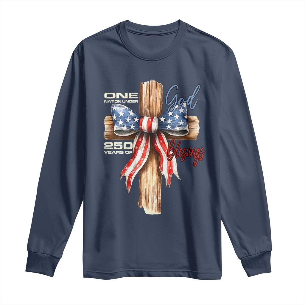 250 Years America Long Sleeve Shirt Coquette Bow Cross American 4th Of July 250th Anniversary TS10 Navy Print Your Wear
