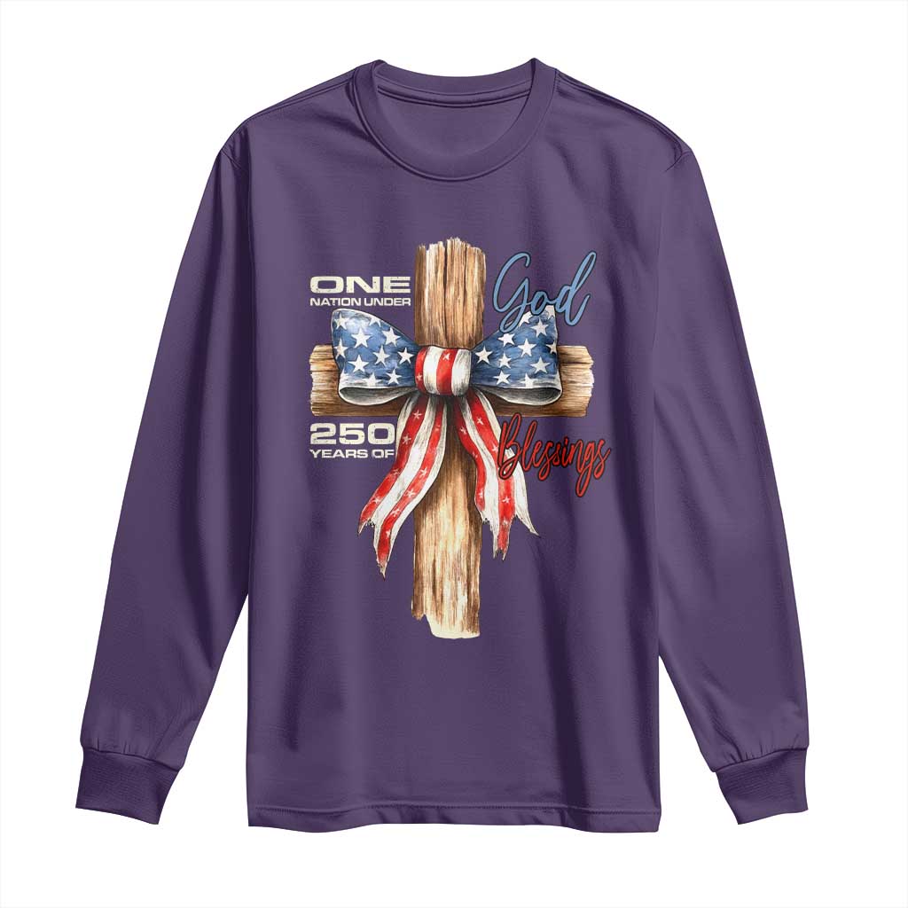 250 Years America Long Sleeve Shirt Coquette Bow Cross American 4th Of July 250th Anniversary TS10 Purple Print Your Wear