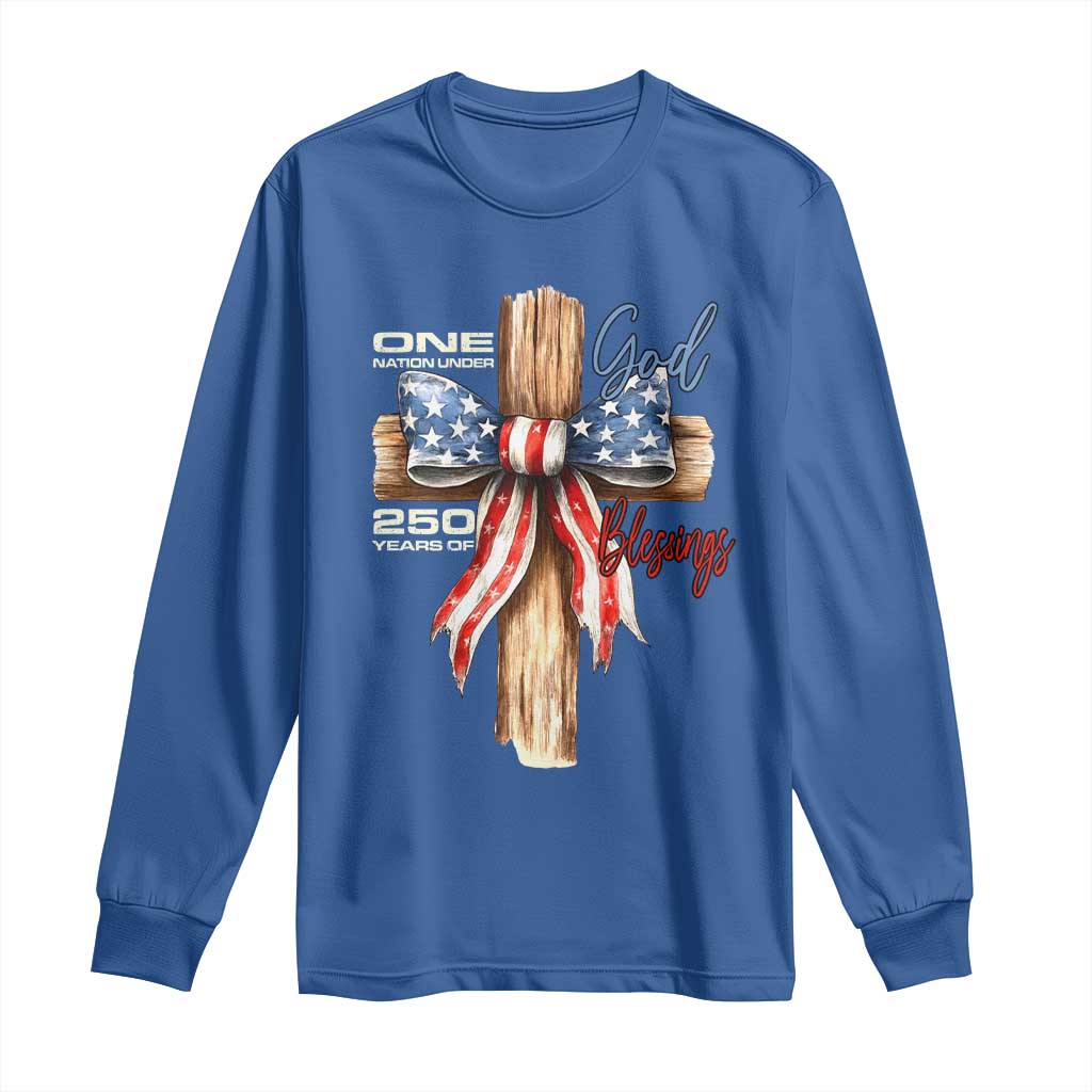 250 Years America Long Sleeve Shirt Coquette Bow Cross American 4th Of July 250th Anniversary TS10 Royal Blue Print Your Wear