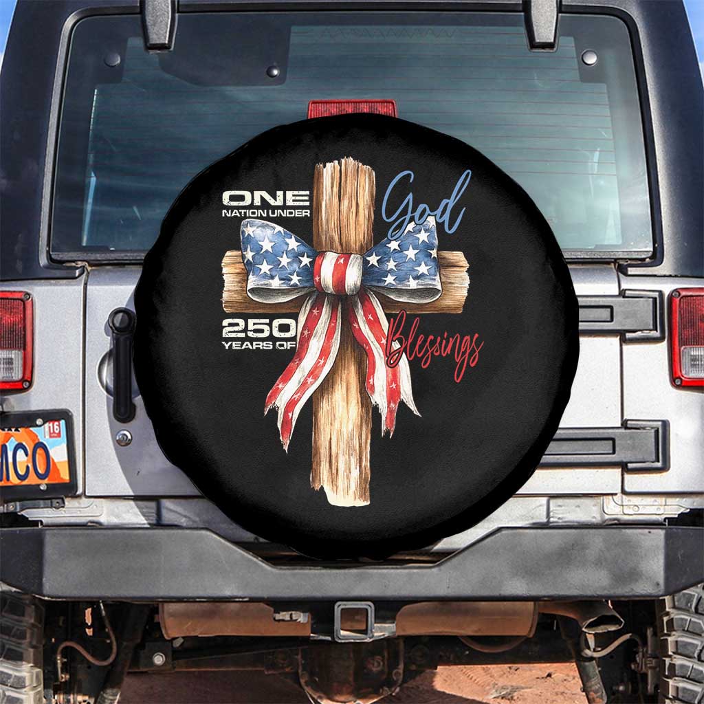 250 Years America Spare Tire Cover Coquette Bow Cross American 4th Of July 250th Anniversary TS10 No hole Black Print Your Wear