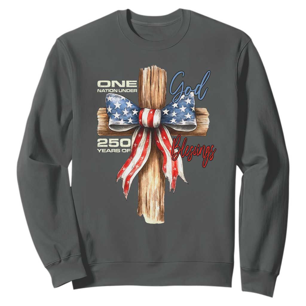 250 Years America Sweatshirt Coquette Bow Cross American 4th Of July 250th Anniversary TS10 Dark Heather Print Your Wear