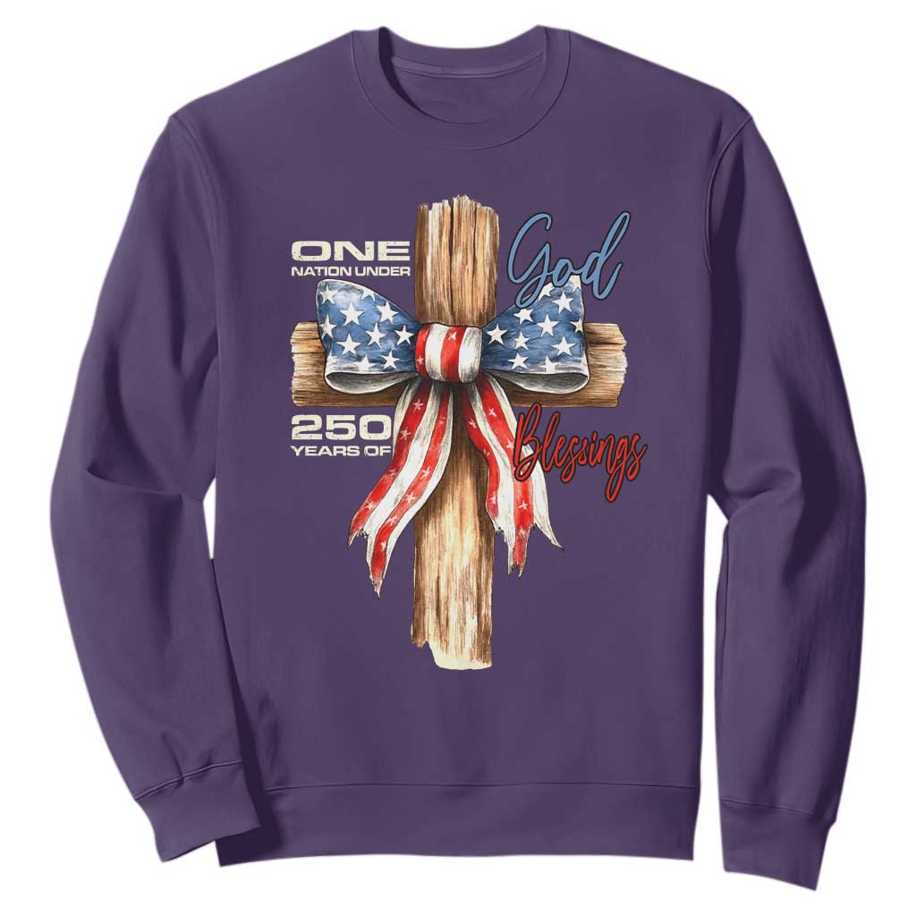 250 Years America Sweatshirt Coquette Bow Cross American 4th Of July 250th Anniversary TS10 Purple Print Your Wear
