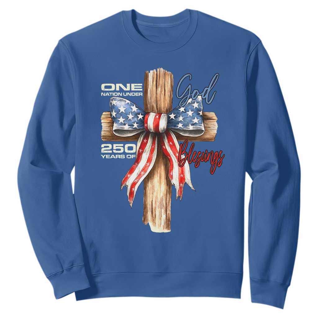 250 Years America Sweatshirt Coquette Bow Cross American 4th Of July 250th Anniversary TS10 Royal Blue Print Your Wear