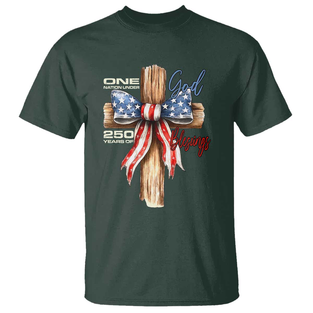 250 Years America T Shirt Coquette Bow Cross American 4th Of July 250th Anniversary TS10 Dark Forest Green Print Your Wear