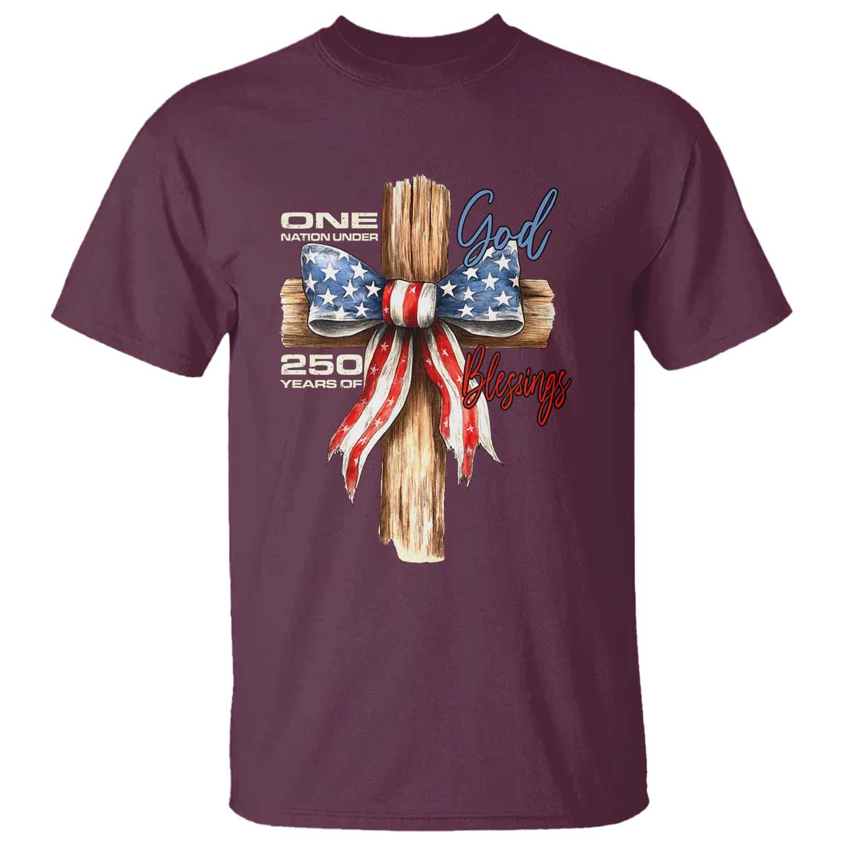 250 Years America T Shirt Coquette Bow Cross American 4th Of July 250th Anniversary TS10 Maroon Print Your Wear
