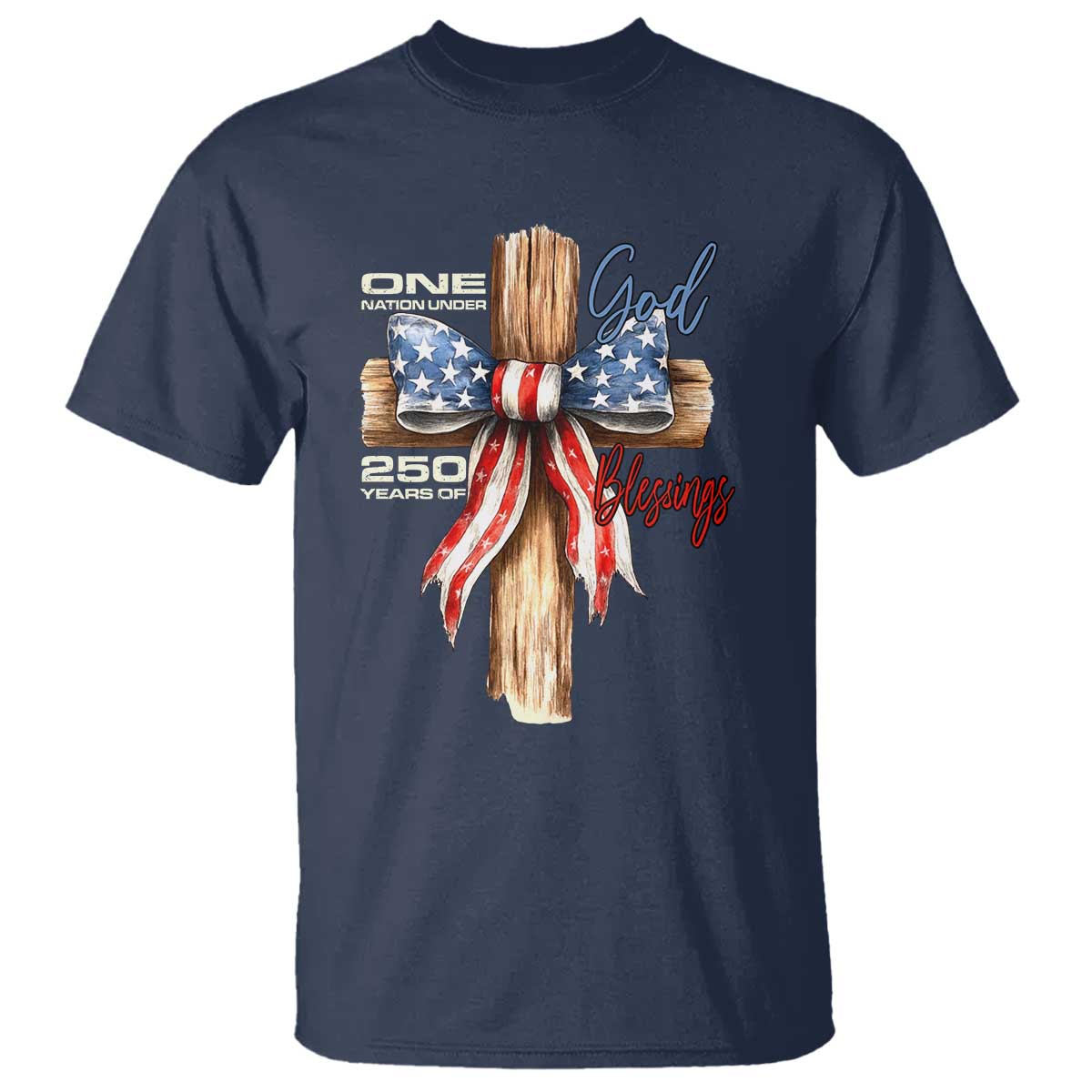 250 Years America T Shirt Coquette Bow Cross American 4th Of July 250th Anniversary TS10 Navy Print Your Wear