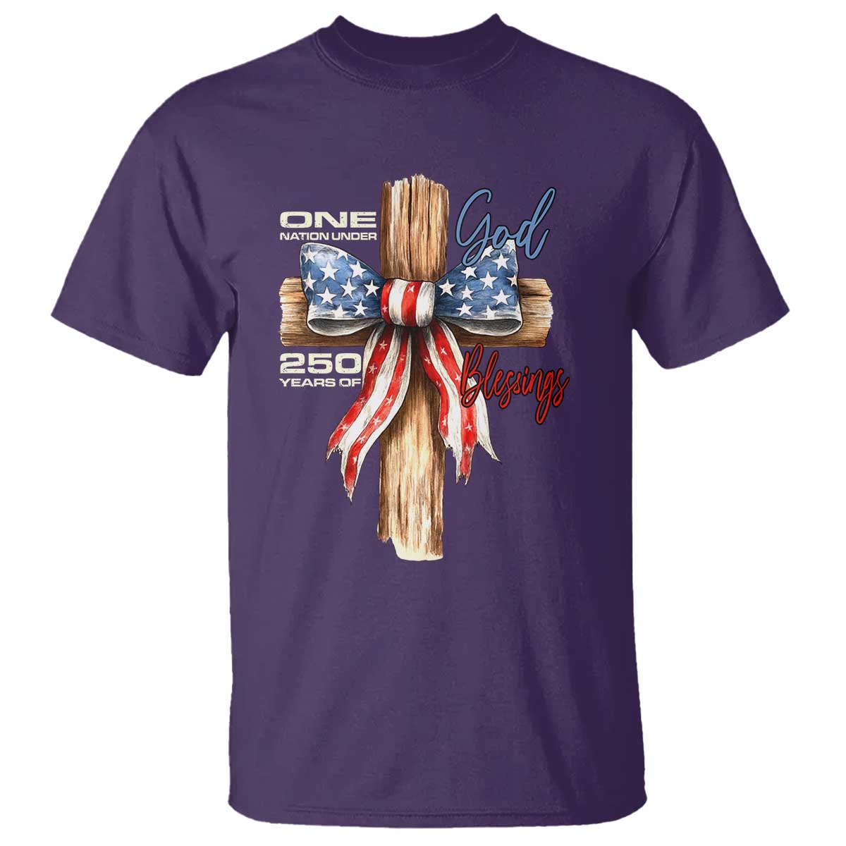 250 Years America T Shirt Coquette Bow Cross American 4th Of July 250th Anniversary TS10 Purple Print Your Wear