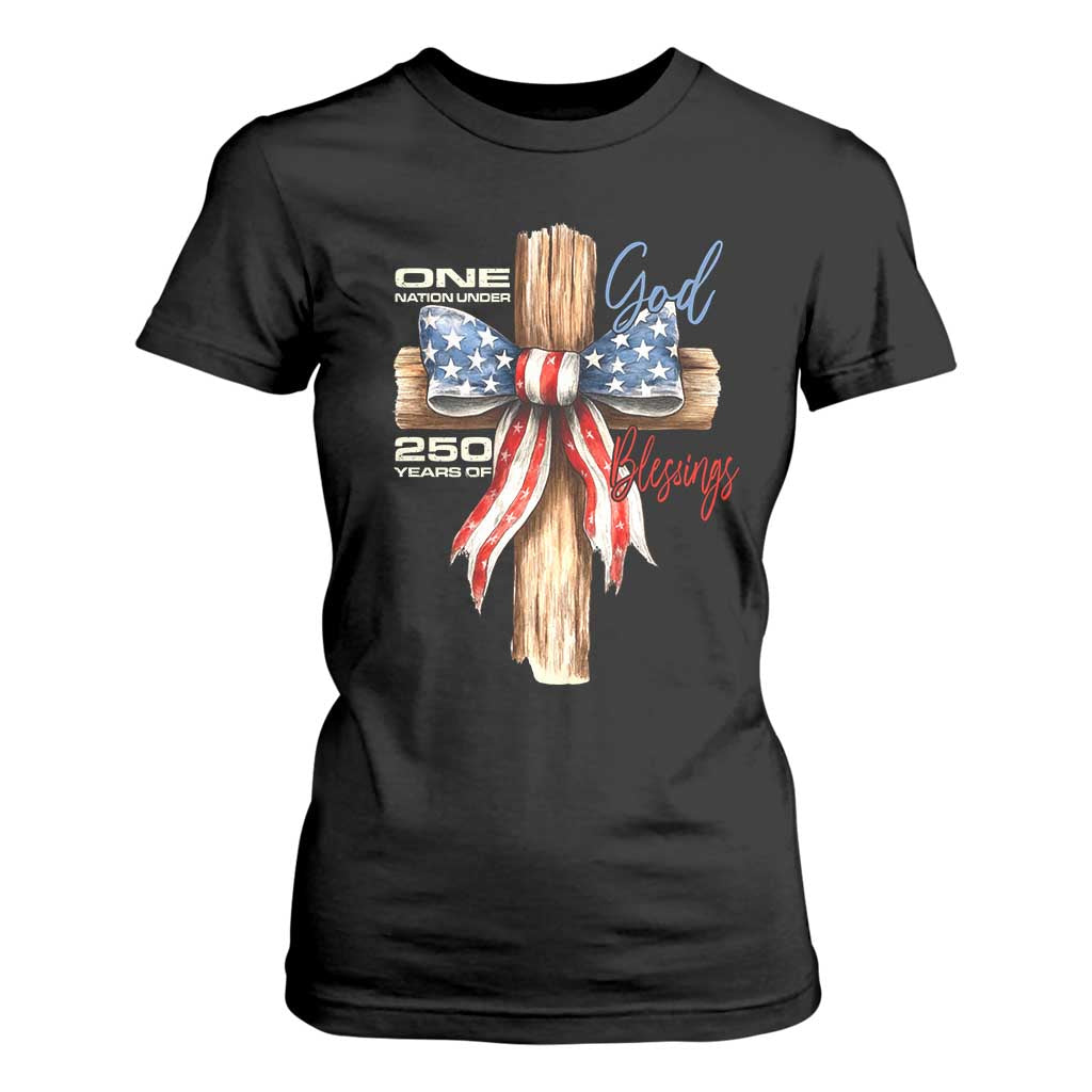 250 Years America T Shirt For Women Coquette Bow Cross American 4th Of July 250th Anniversary TS10 Black Print Your Wear