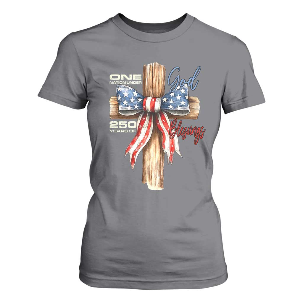 250 Years America T Shirt For Women Coquette Bow Cross American 4th Of July 250th Anniversary TS10 Charcoal Print Your Wear