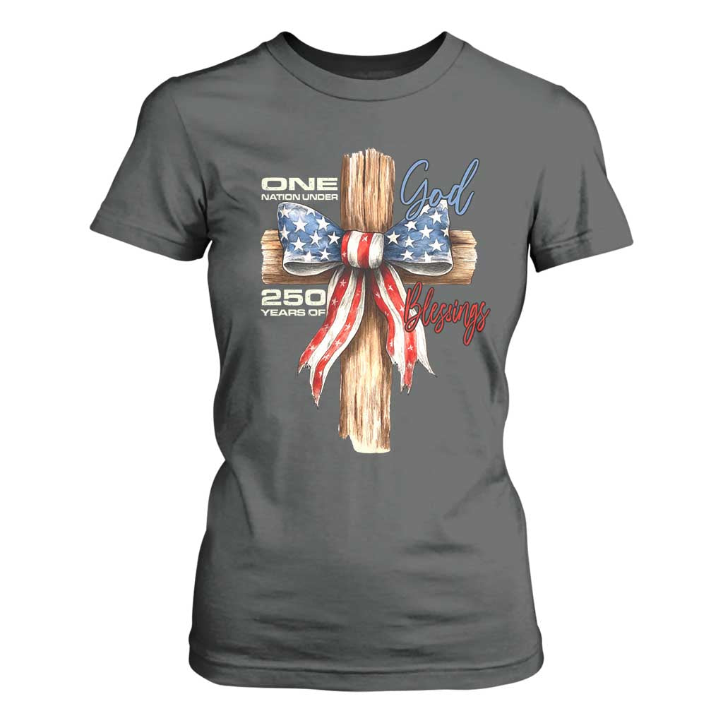 250 Years America T Shirt For Women Coquette Bow Cross American 4th Of July 250th Anniversary TS10 Dark Heather Print Your Wear