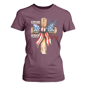250 Years America T Shirt For Women Coquette Bow Cross American 4th Of July 250th Anniversary TS10 Maroon Print Your Wear