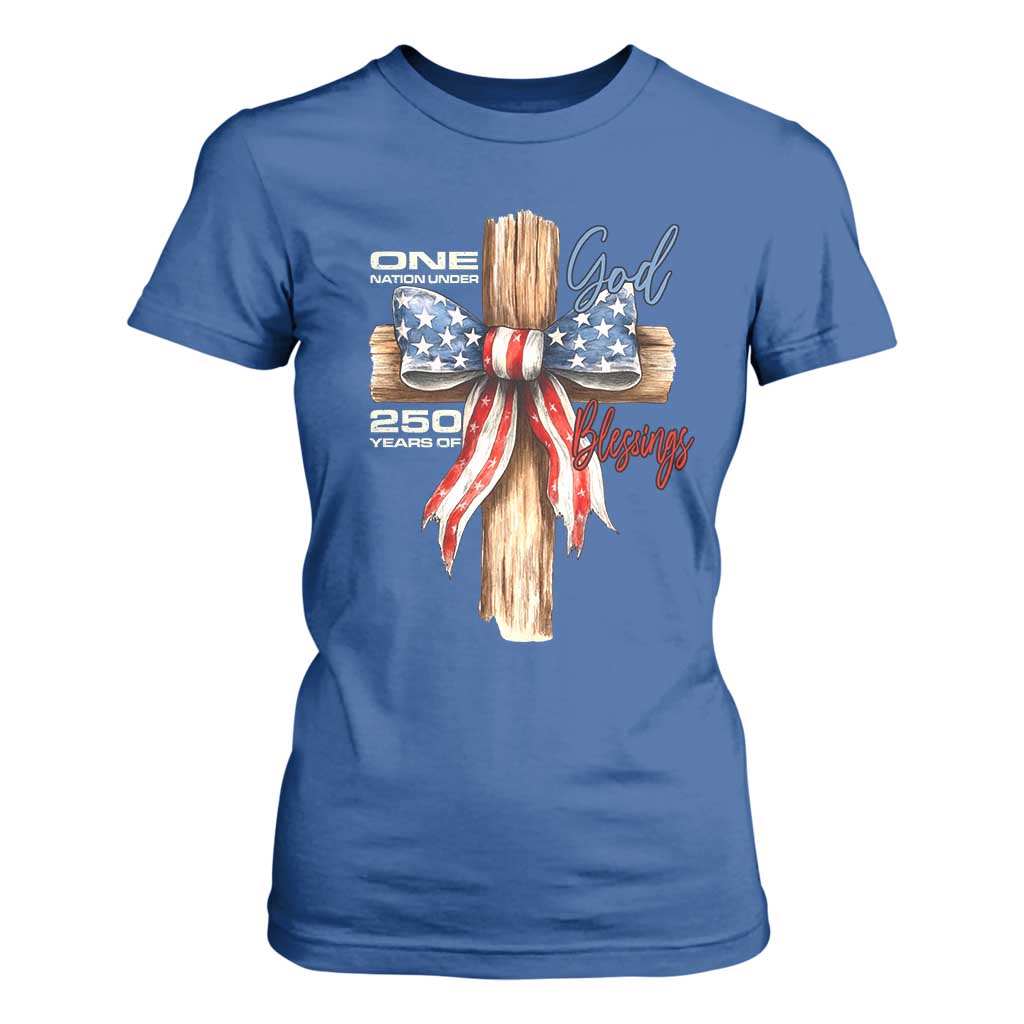 250 Years America T Shirt For Women Coquette Bow Cross American 4th Of July 250th Anniversary TS10 Royal Blue Print Your Wear