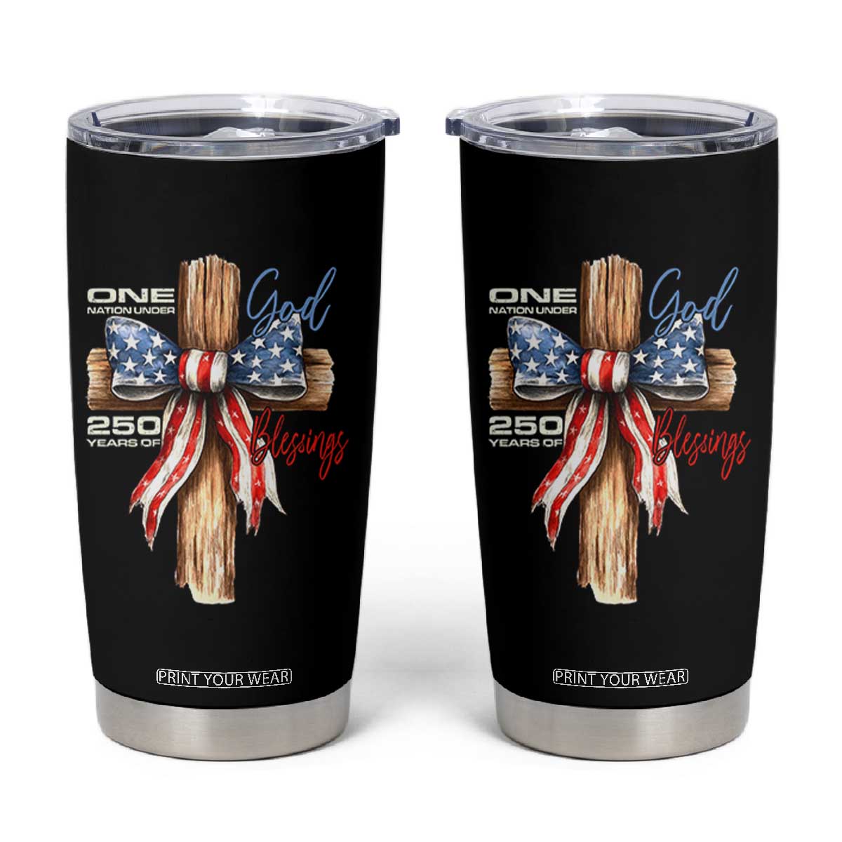 250 Years America Tumbler Cup Coquette Bow Cross American 4th Of July 250th Anniversary TS10 Black Print Your Wear