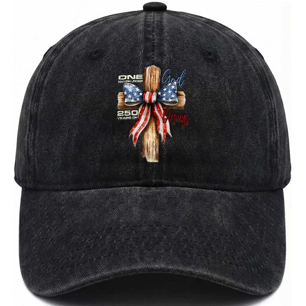 250 Years America Washed Cotton Baseball Cap Coquette Bow Cross American 4th Of July 250th Anniversary TS10 Washed Cap Universal Fit Black Print Your Wear