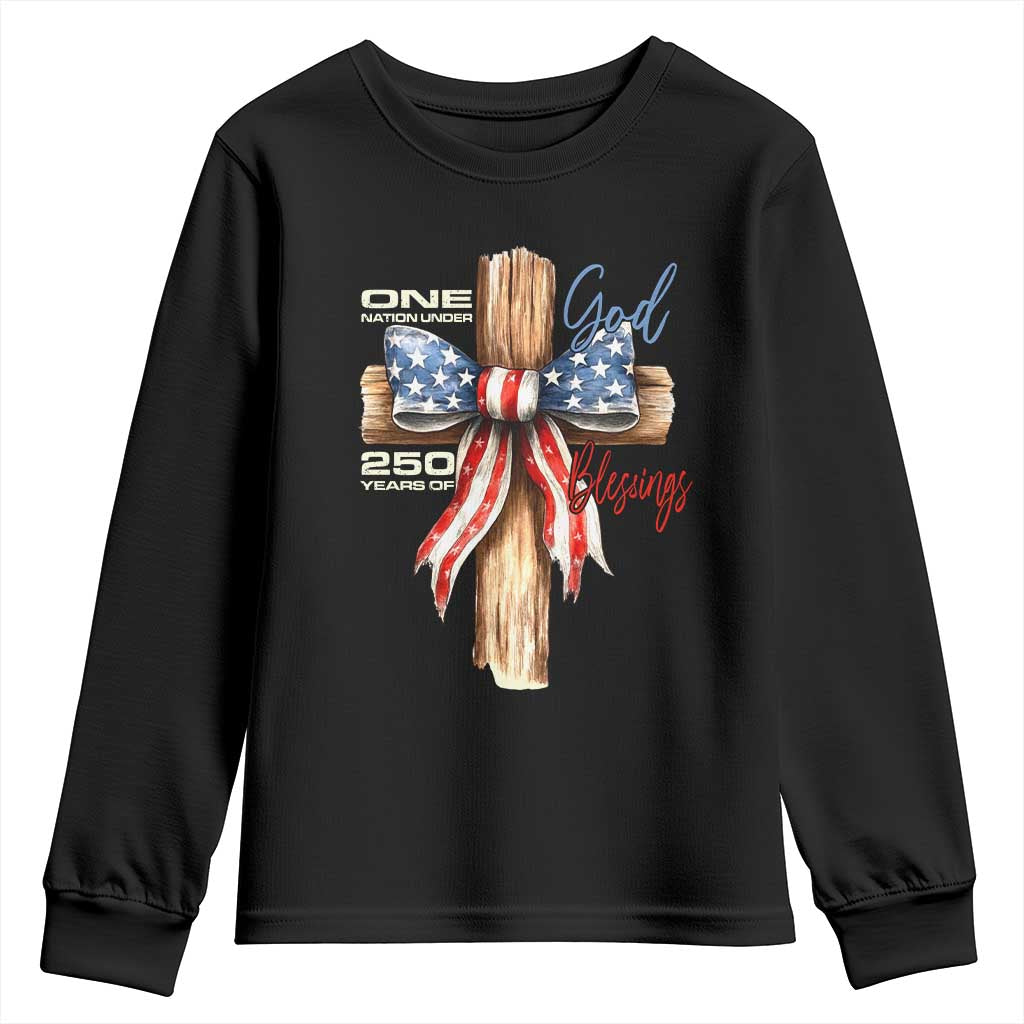 250 Years America Youth Sweatshirt Coquette Bow Cross American 4th Of July 250th Anniversary TS10 Black Print Your Wear