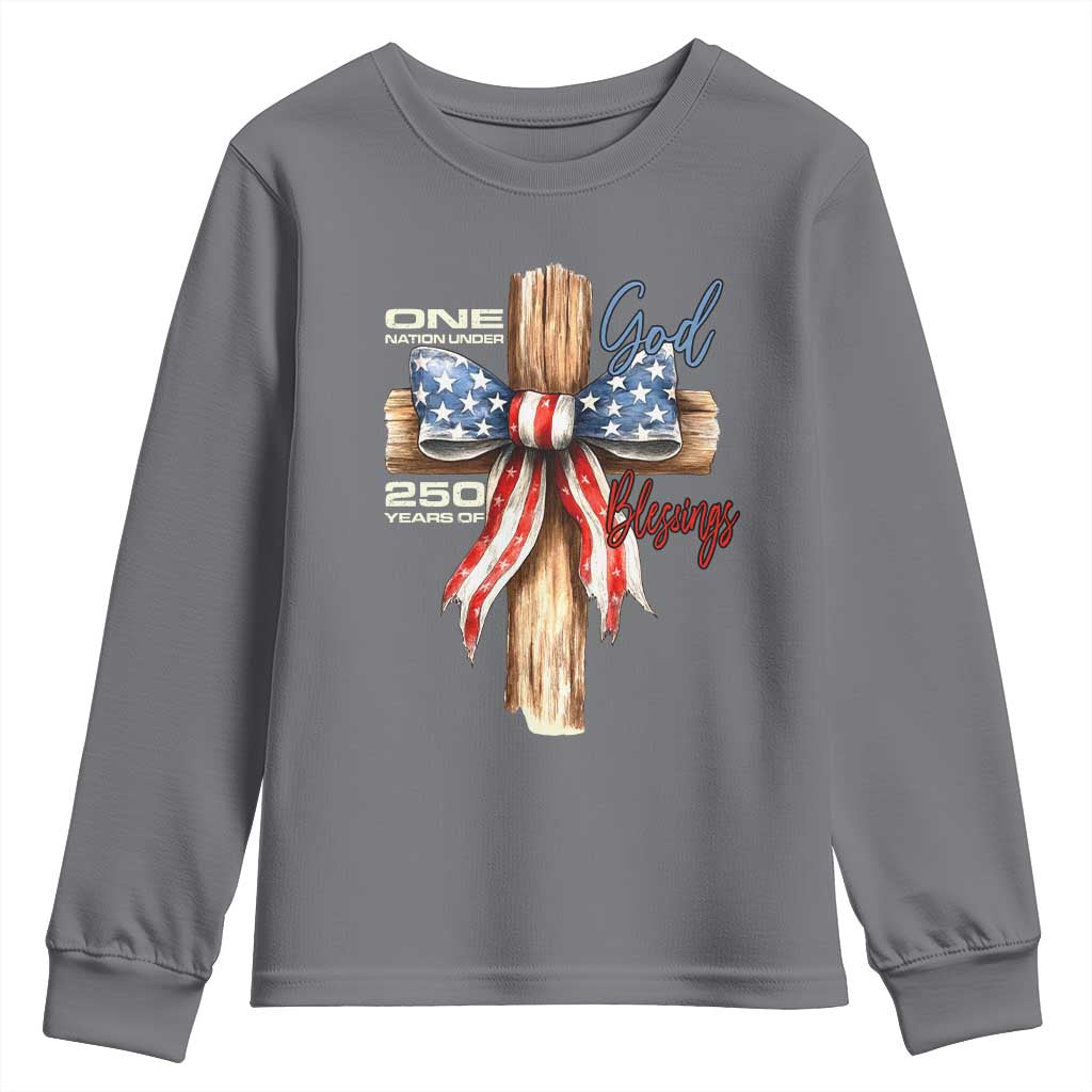 250 Years America Youth Sweatshirt Coquette Bow Cross American 4th Of July 250th Anniversary TS10 Charcoal Print Your Wear