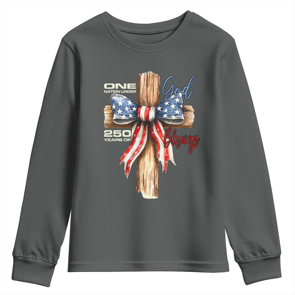 250 Years America Youth Sweatshirt Coquette Bow Cross American 4th Of July 250th Anniversary TS10 Dark Heather Print Your Wear