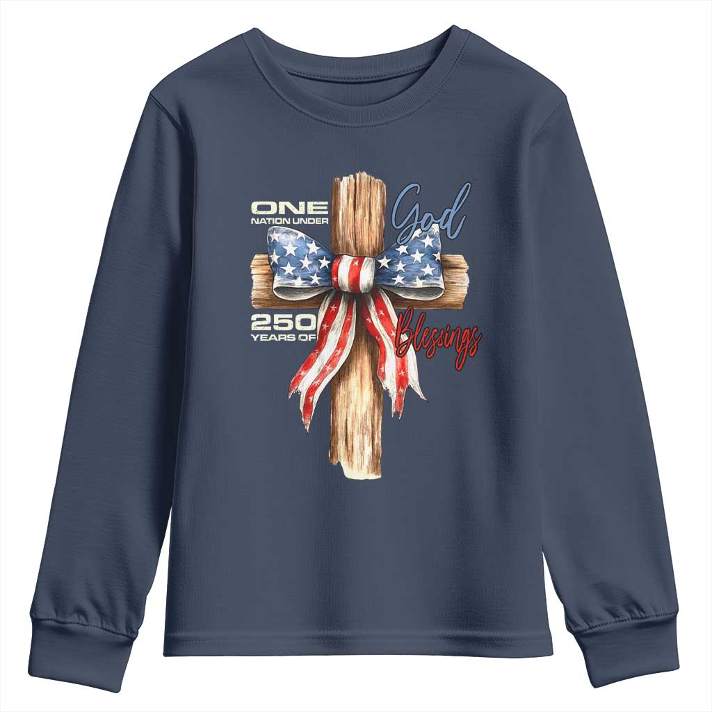 250 Years America Youth Sweatshirt Coquette Bow Cross American 4th Of July 250th Anniversary TS10 Navy Print Your Wear