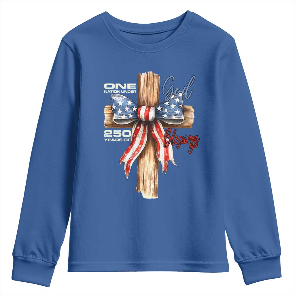 250 Years America Youth Sweatshirt Coquette Bow Cross American 4th Of July 250th Anniversary TS10 Royal Blue Print Your Wear