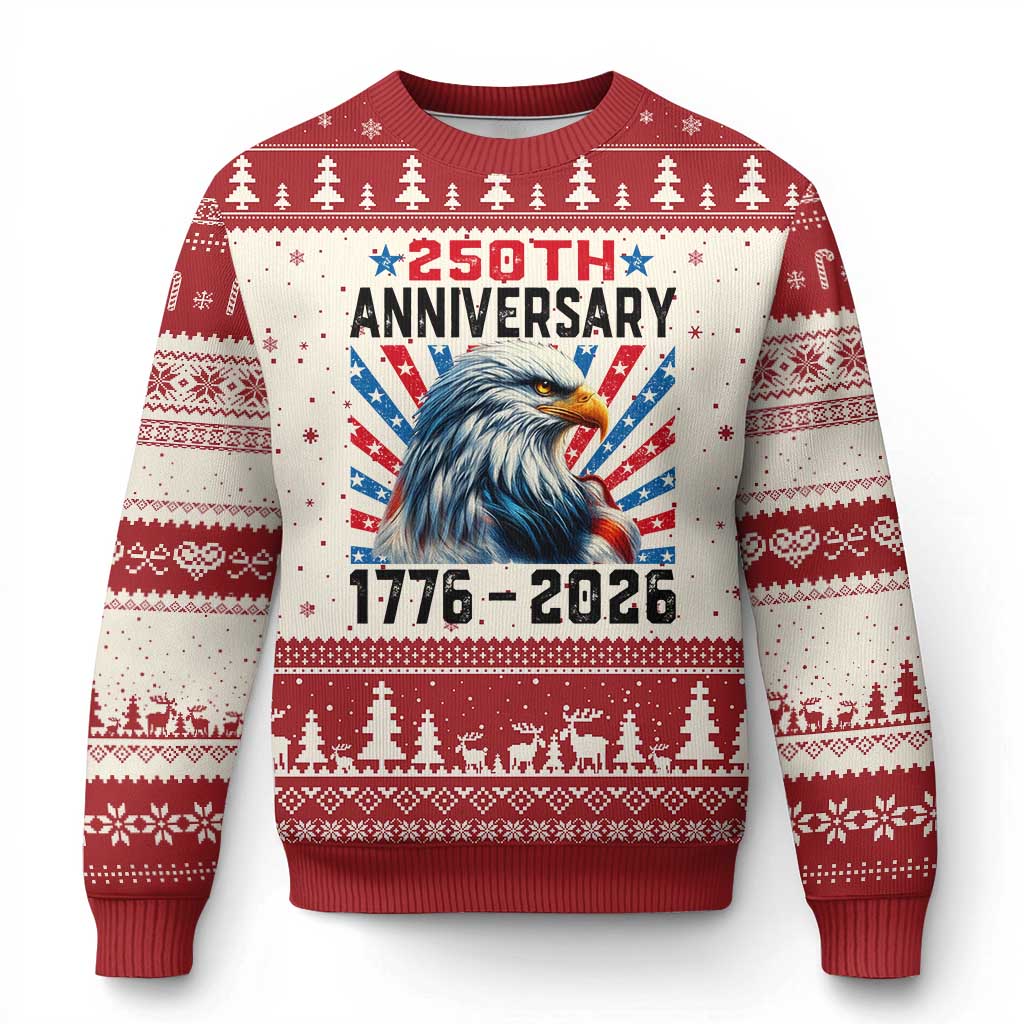 Eagle Flag America 250 Ugly Christmas Sweater 1776-2026 250th Birthday TS10 Beige Red Print Your Wear