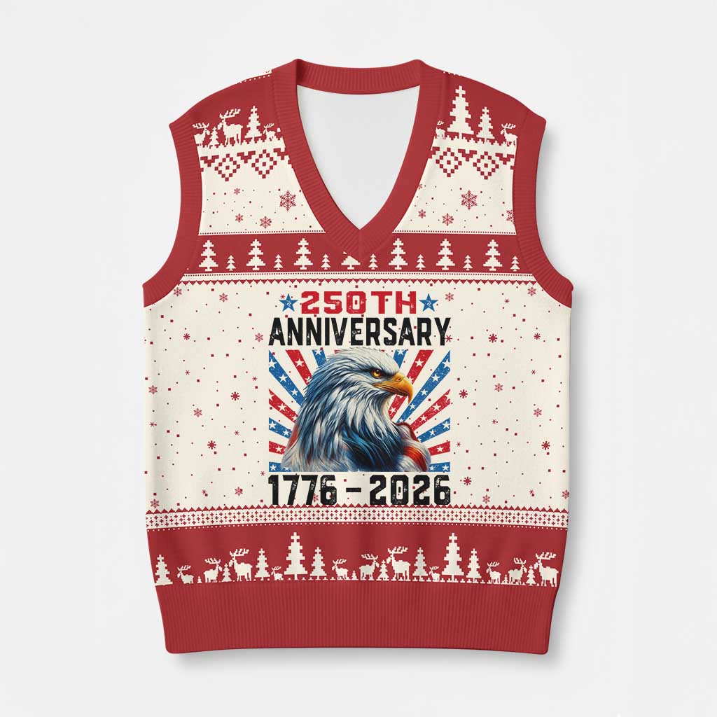 Eagle Flag America 250 V-Neck Knit Sweater Vest 1776-2026 250th Birthday TS10 Beige Red Print Your Wear