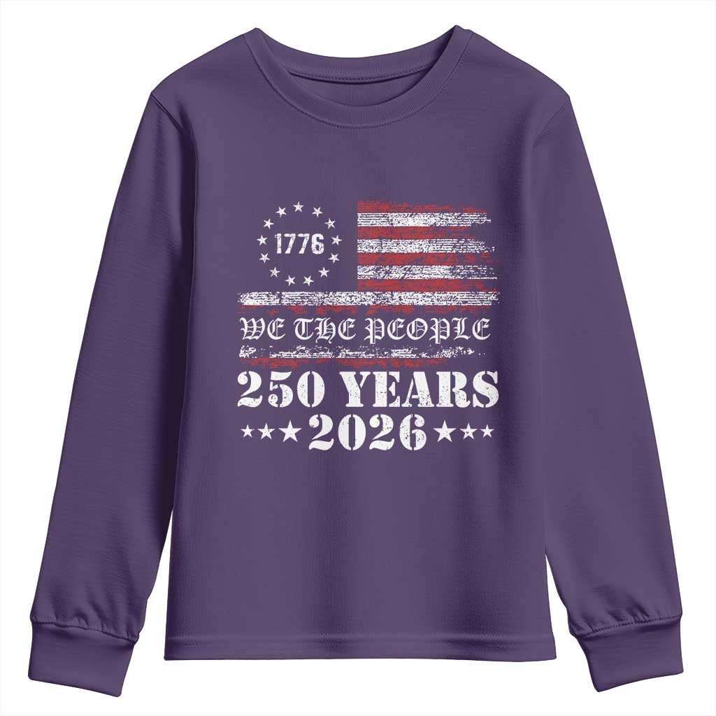 250 Years America Flag Youth Sweatshirt USA 250th Anniversary Patriotic We The People 1776 2026 TS10 Purple Print Your Wear