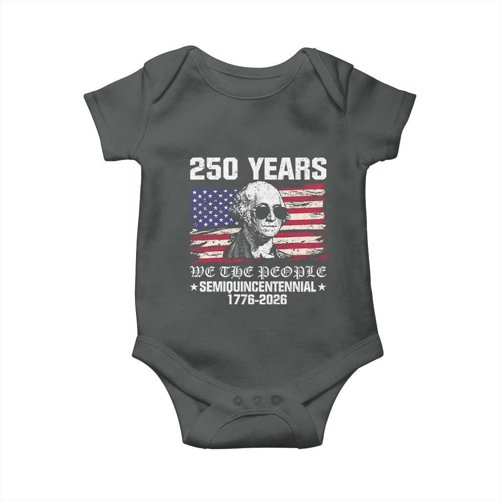 250 Years America Flag Baby Onesie George Washington 1776 2026 USA 250th Anniversary Patriotic TS10 Dark Heather Print Your Wear